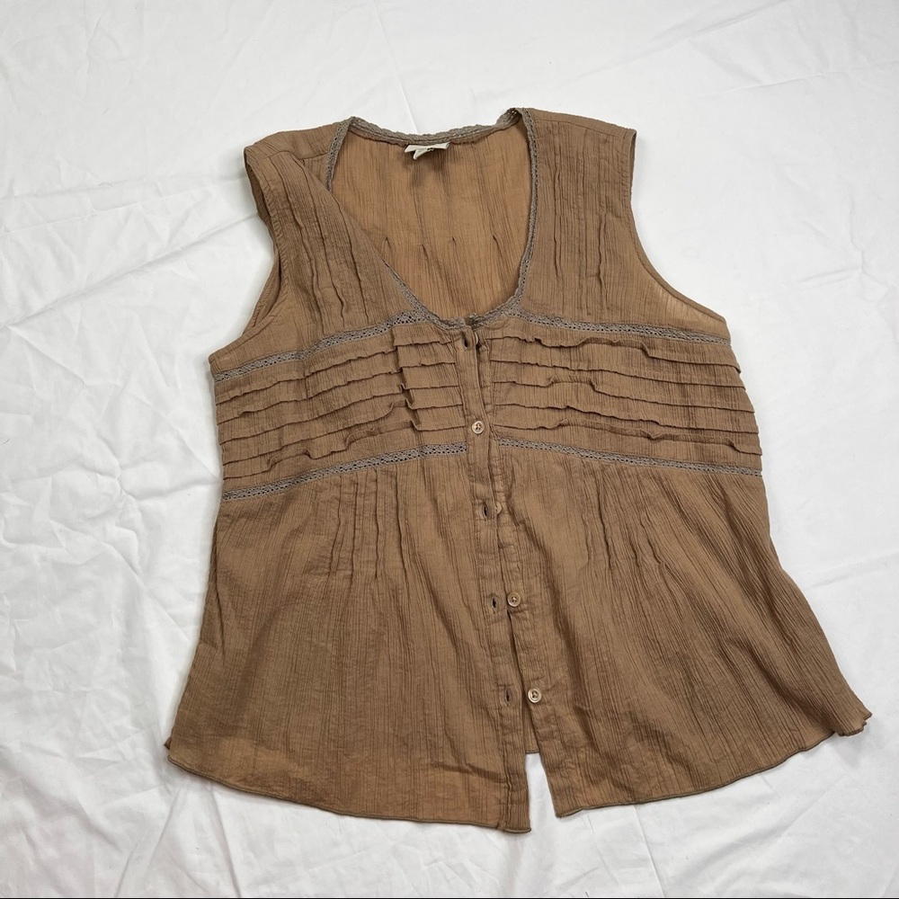 J Jill Sleeveless Front Button Top Blouse SZ MP Petite 97641 100% Cotton A030422